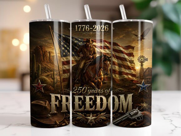 4th of July Cowboy 20oz Tumbler Wrap PNG
