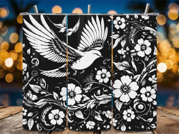 Black Bird Floral Vine Tumbler