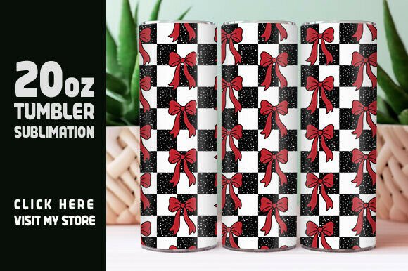 Checkered Bows Tumbler Wrap, Retro Check Graphics
