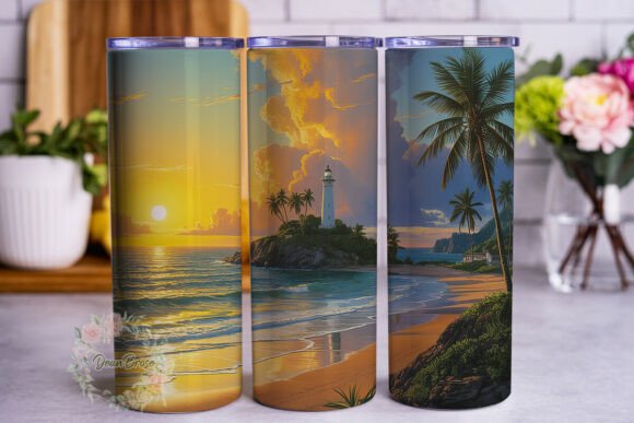 Coastal Sunset Lighthouse Graphics for Tumbler Wraps