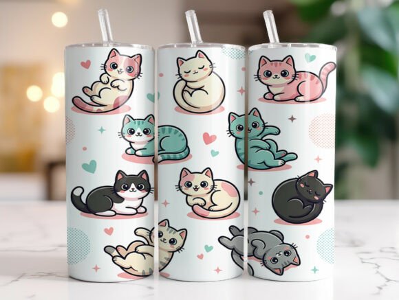 Cute Kawaii Kitten 20oz Tumbler Wraps Graphics