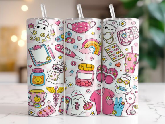 Cute Nurse Doodle Medical Tumbler Wrap Graphics