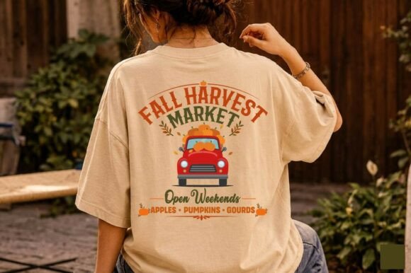 Fall Harvest Market SVG Red Truck: Graphics & T-Shirt Designs