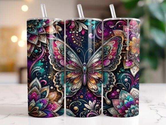 Graphics for Tumbler Wraps: Colorful Butterfly Floral