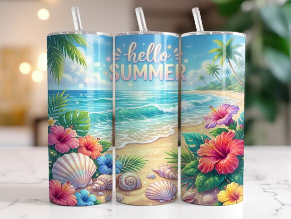Hello Summer Beach Floral Tumbler Wraps Graphics Review