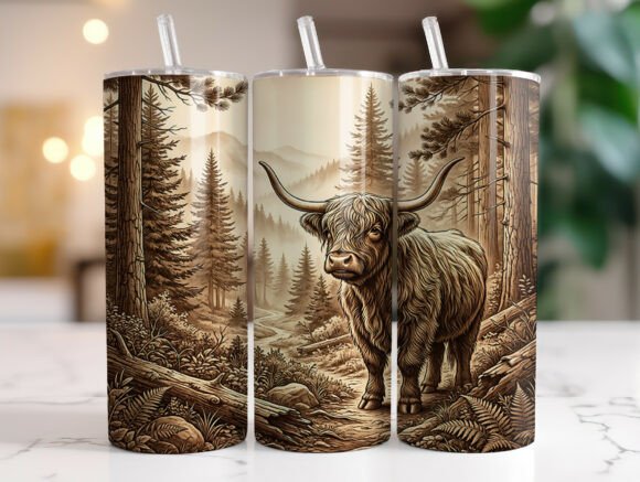 Highland Cow Tumbler Wrap Sublimation Graphics