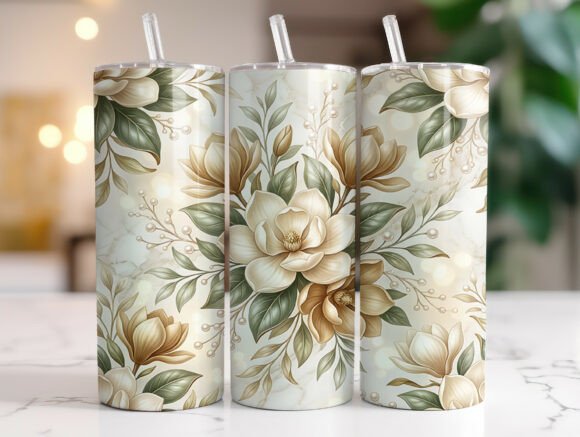Magnolia Floral 20oz Tumbler Wrap Graphics