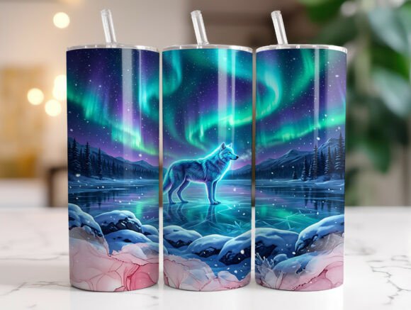 Northern Lights Wolf Tumbler Wrap Graphics Review