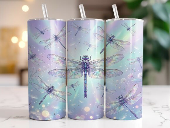 Pastel Iridescent Dragonfly Tumbler Wrap Graphics