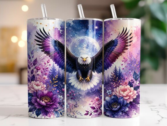 Purple Floral Eagle Graphics for Tumbler Wraps