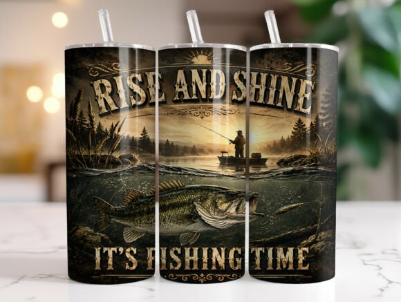 Rise and Shine Fishing Tumbler Wrap Graphics