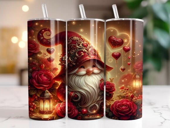 Roses Gnome Valentine's Day Tumbler Wrap Graphics