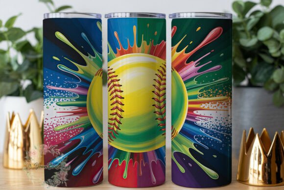 Softball Paint Splatter Graphics & Tumbler Wraps