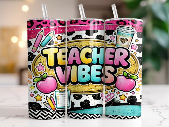 Teacher Vibes Colorful School Tumbler Graphics & Tumbler Wraps