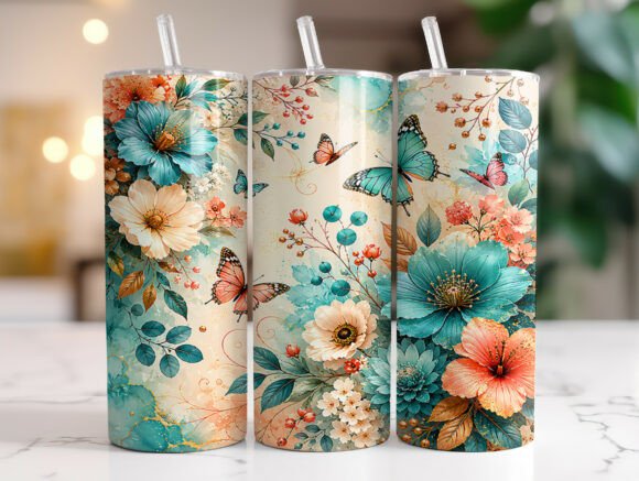 Teal Floral Butterfly Tumbler Wrap Graphics Review