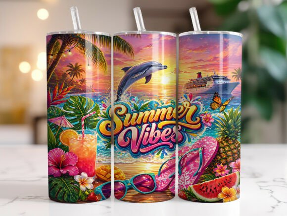 Tropical Dolphin Summer Vibes Tumbler