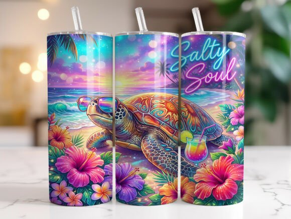 Tropical Turtle Salty Soul Tumbler Wrap Graphics