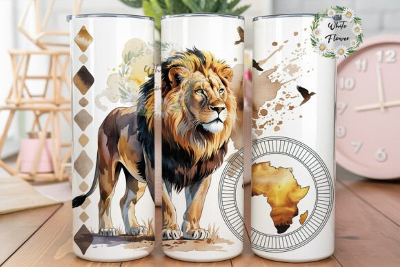 Watercolor Lion Mandala Tumbler Wrap Graphics