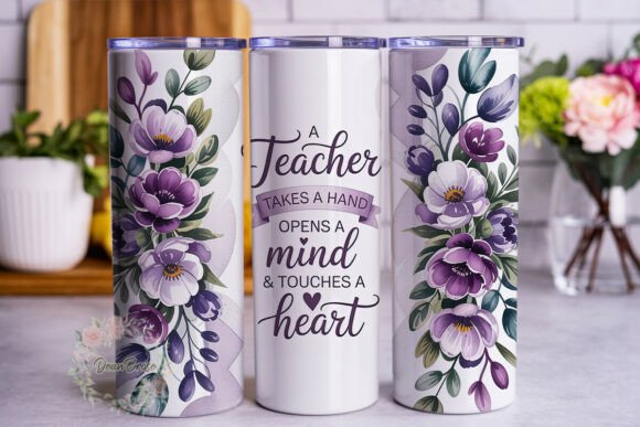 Watercolor Teacher Floral Tumbler Wraps Graphics
